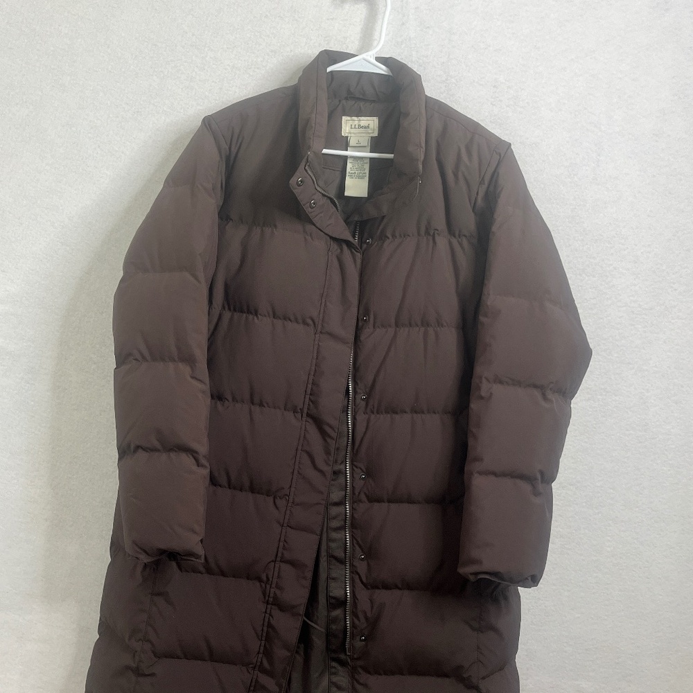 L.L. Bean Goose Down Puffer Coat Brown Long Jacket Women’s Large